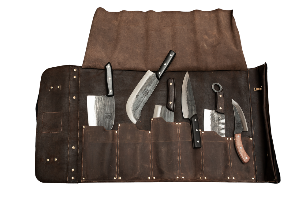 Premium 6-Knife Set With A Leather Roll-Up Bag